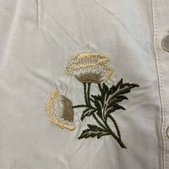 J Jill Large Embroidered Woven Front Shirt Button Front Long Sleeve Beige Womens - Picture 9 of 14